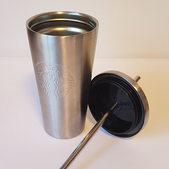 Starbucks Stainless Tumbler Straw Screw Top Lid Metal Cold Drink Traveler Mug - Picture 9 of 14